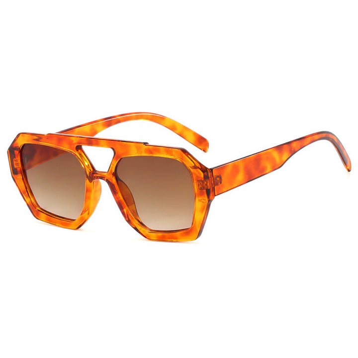 Sunglasses, geometric frame with double bridge, acetate, yellow/brown, Women's