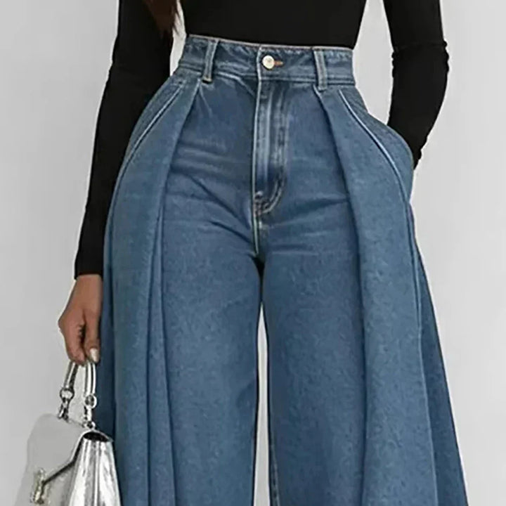 Margaret | High-Waisted Wide Leg Asymmetrical Denim Pants