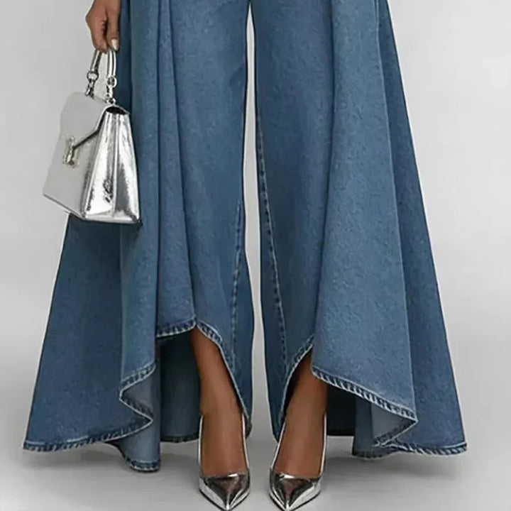 Margaret | High-Waisted Wide Leg Asymmetrical Denim Pants