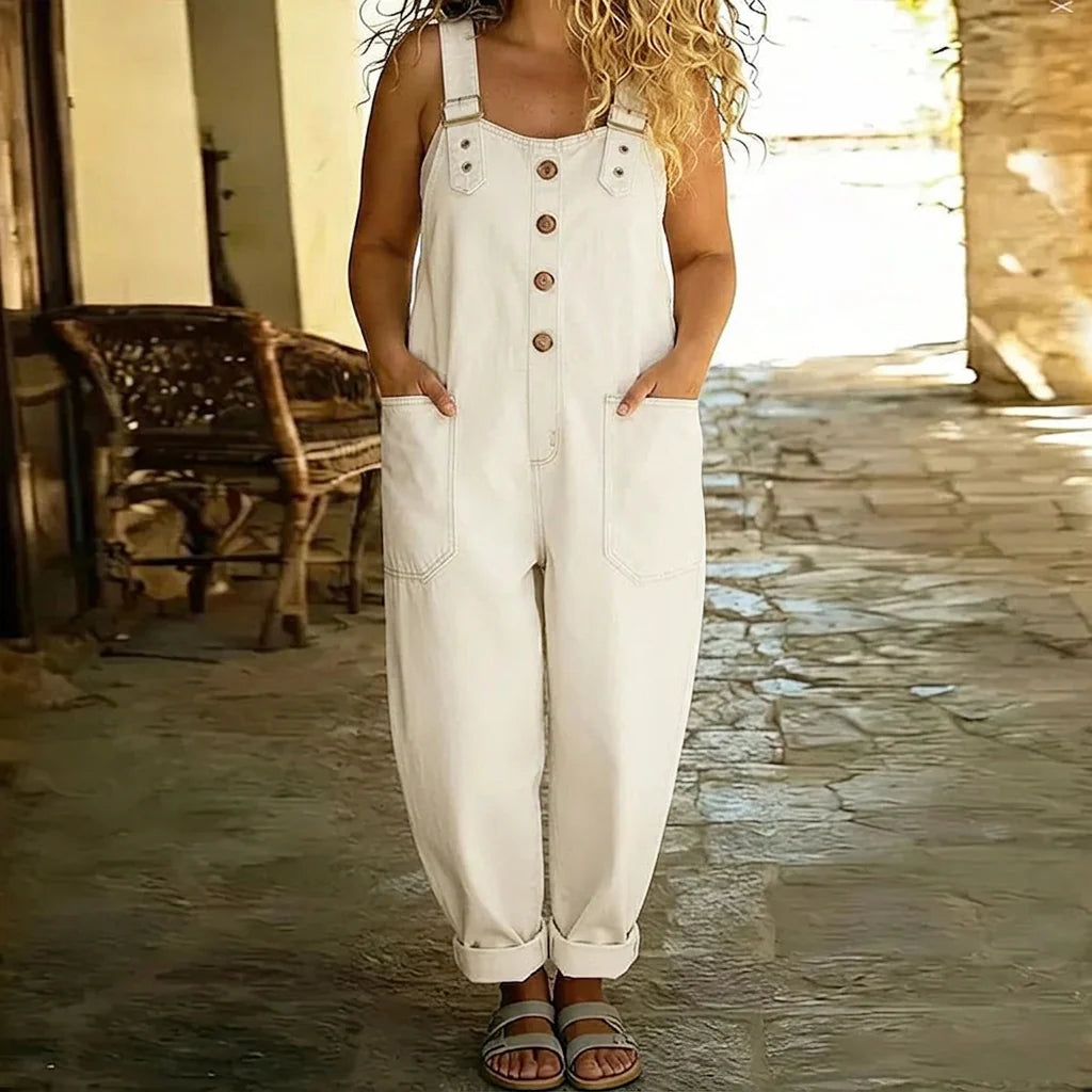 Mae | Vintage Soft Cotton Denim-Look Overalls with Adjustable Straps