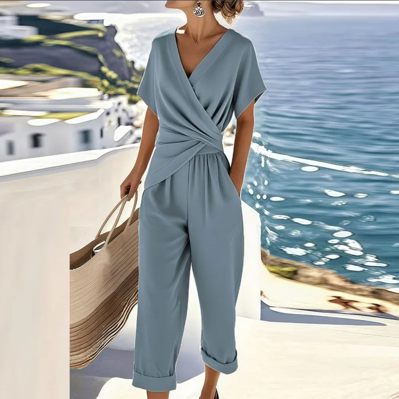 Colleen™ Elegant Two-Piece Set | Cross Top and Short Pants