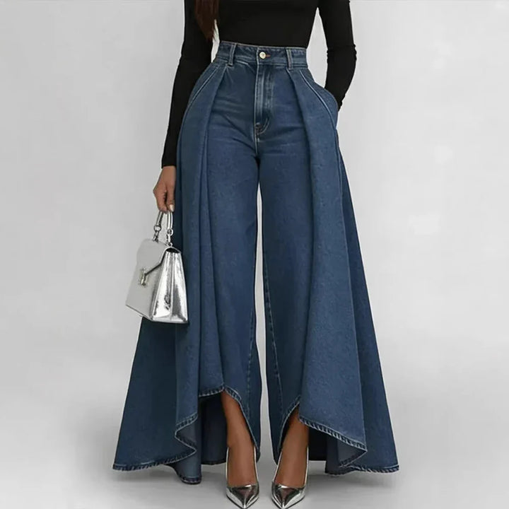 Margaret | High-Waisted Wide Leg Asymmetrical Denim Pants