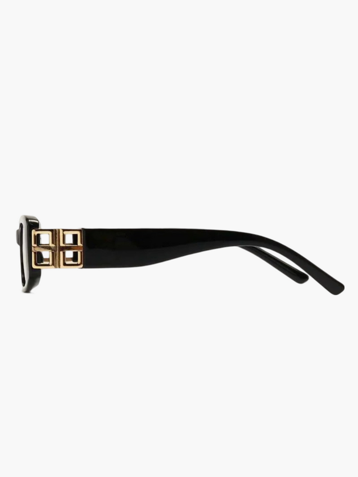 Sunglasses, gold-colored metal logo detail, acetate and metal, black, Women's