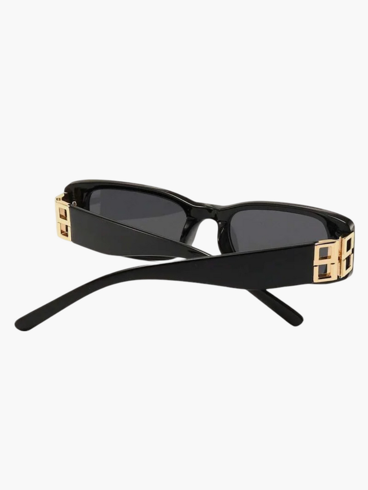 Sunglasses, gold-colored metal logo detail, acetate and metal, black, Women's