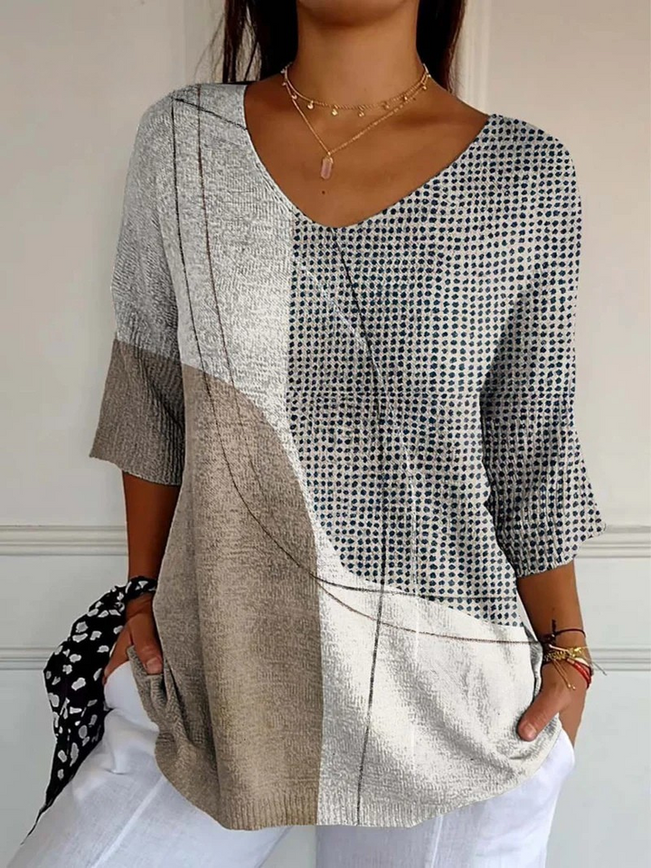 Casual Knit Sweater with Abstract Geometric Pattern for Women