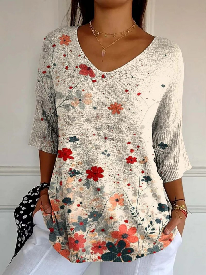 Casual Knit Pullover with Vintage Floral Pattern for Women