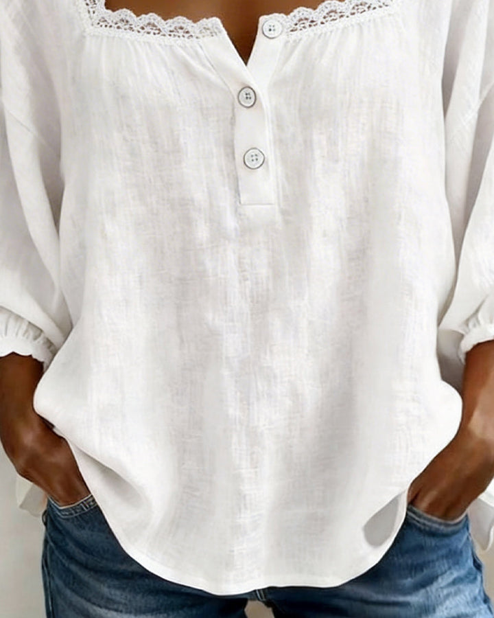 Nora | Square Neck Linen Blouse