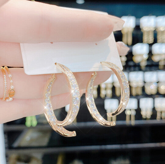 Lunarei – Curved Crystal Drop Earrings