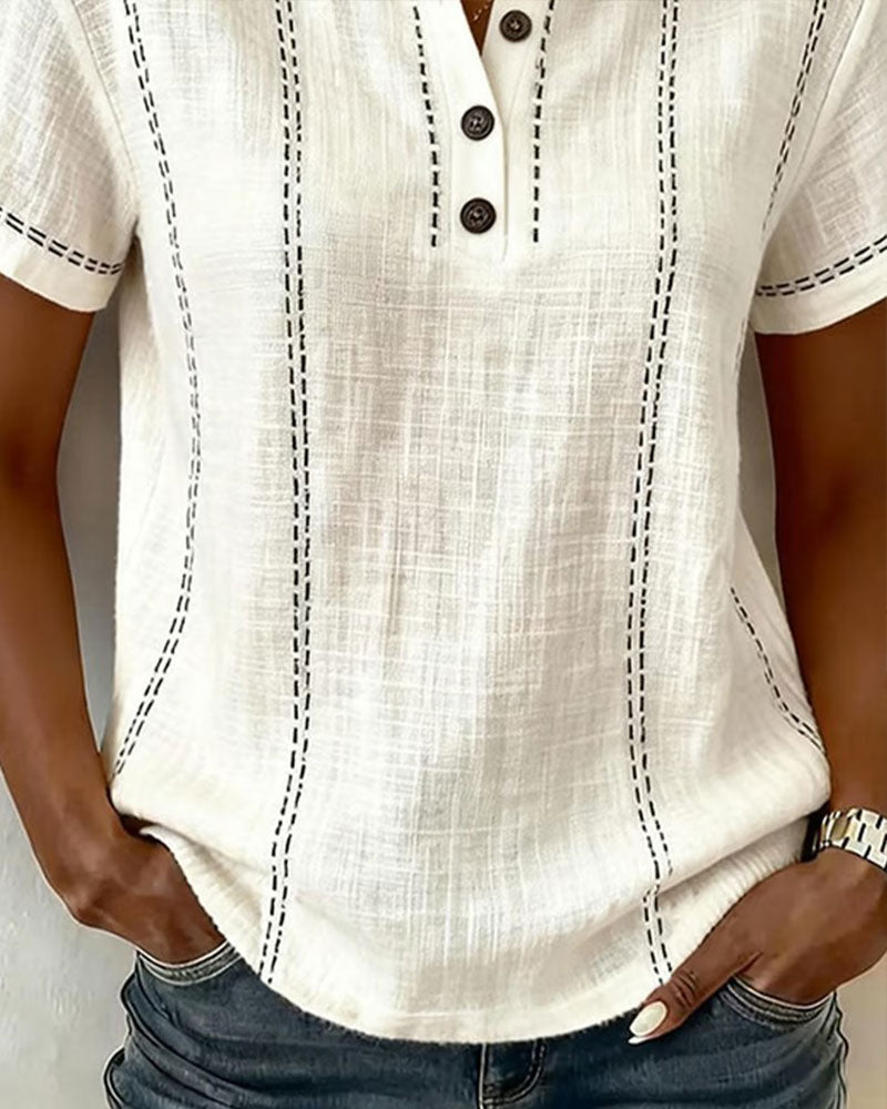 Grace | Button-Front V-Neck Tee
