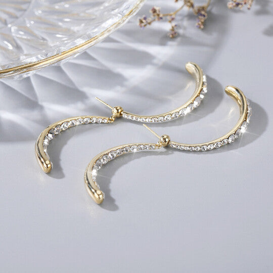 Lunarei – Curved Crystal Drop Earrings