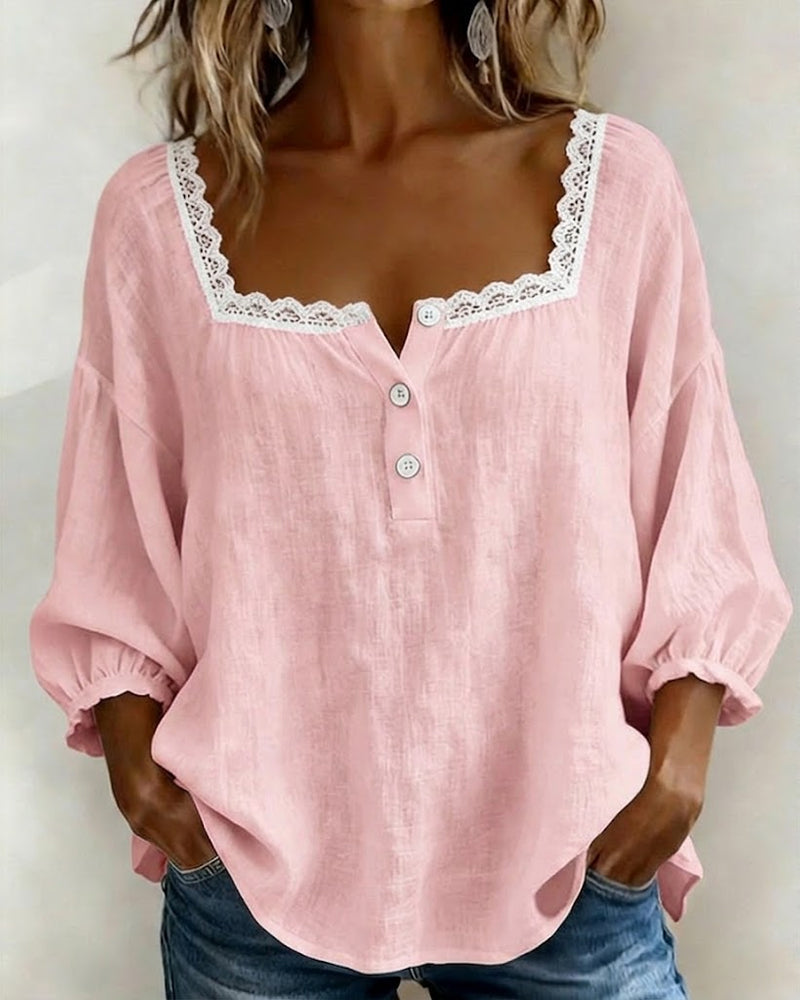 Nora | Square Neck Linen Blouse