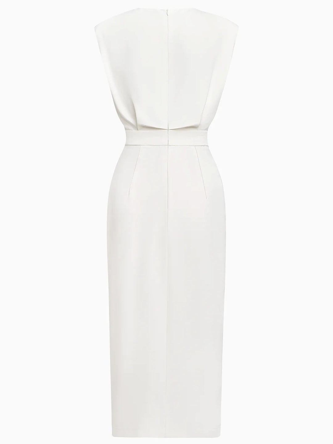 Abbey | Women's Button Front Sleeveless Midi Dress, Round Neckline Midi Dress | The Shrader Sisters