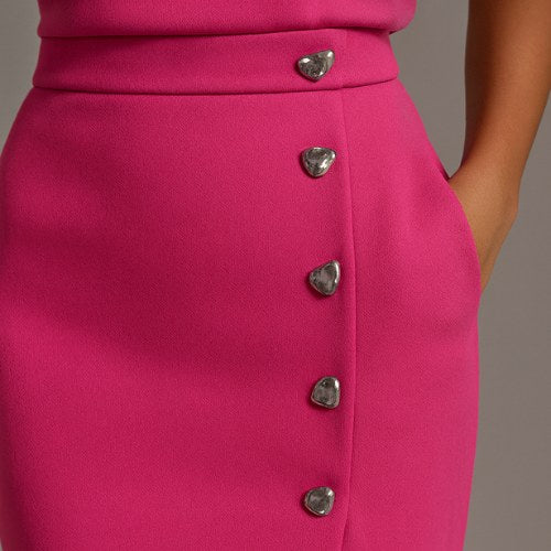 Abbey | Women's Button Front Sleeveless Midi Dress, Round Neckline Midi Dress | The Shrader Sisters