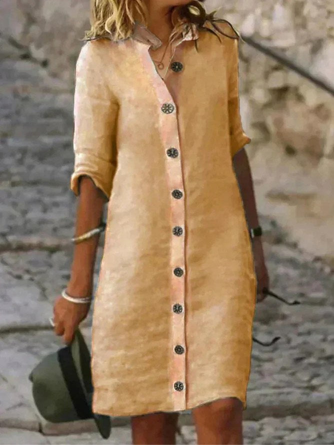 Abigail | Women's Linen Collared Button-Down Shirt Dress, Flattering Summer Dress for Holidays and Everyday Wear, Flattering Summer Dress for Holidays and Everyday Wear - Khaki
