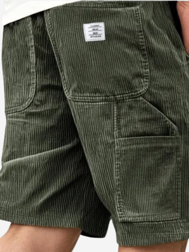 Aidan | Men's Corduroy Cargo Shorts, Straight-Cut Relaxed Shorts | The Shrader Sisters | Army Green