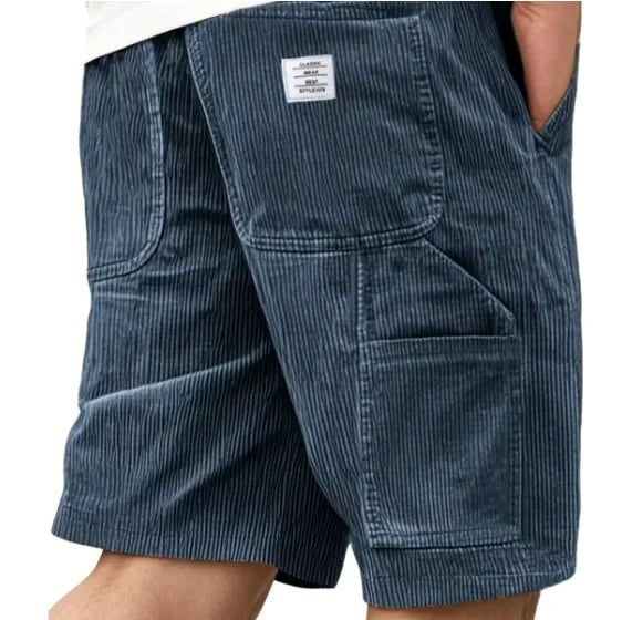 Aidan | Men's Corduroy Cargo Shorts, Straight-Cut Relaxed Shorts | The Shrader Sisters | Black