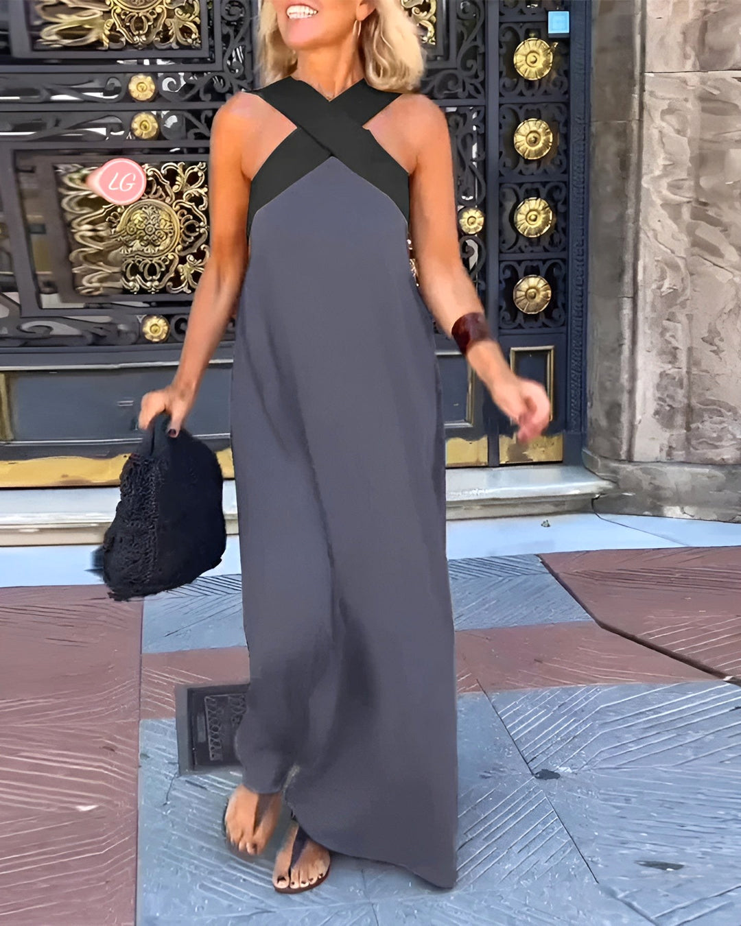 Aimee | Women's Crossed Front Breathable Maxi Dress - Grey