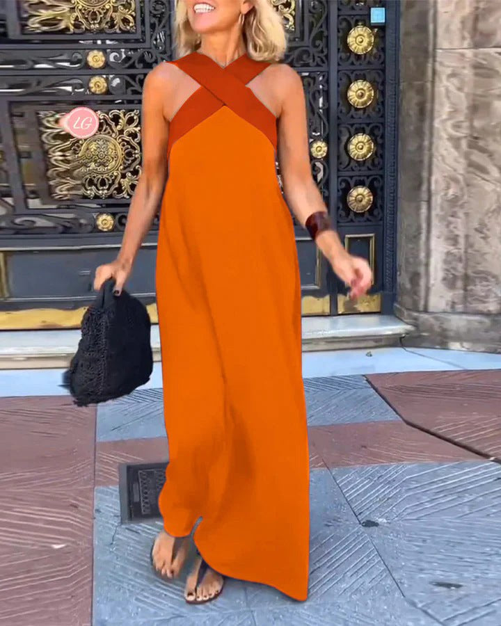 Aimee | Women's Crossed Front Breathable Maxi Dress - Orange
