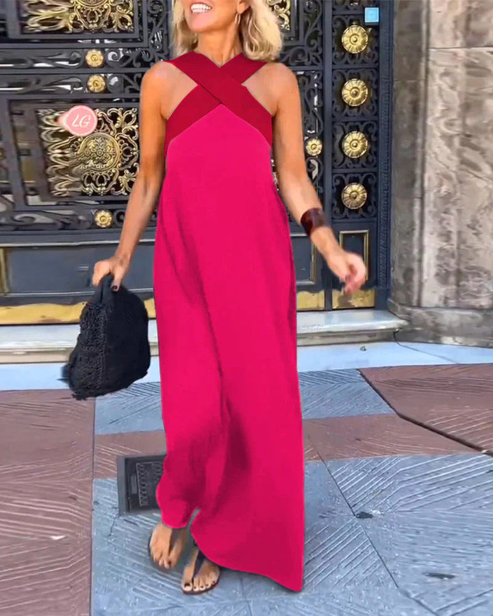Aimee | Women's Crossed Front Breathable Maxi Dress - Rose Red