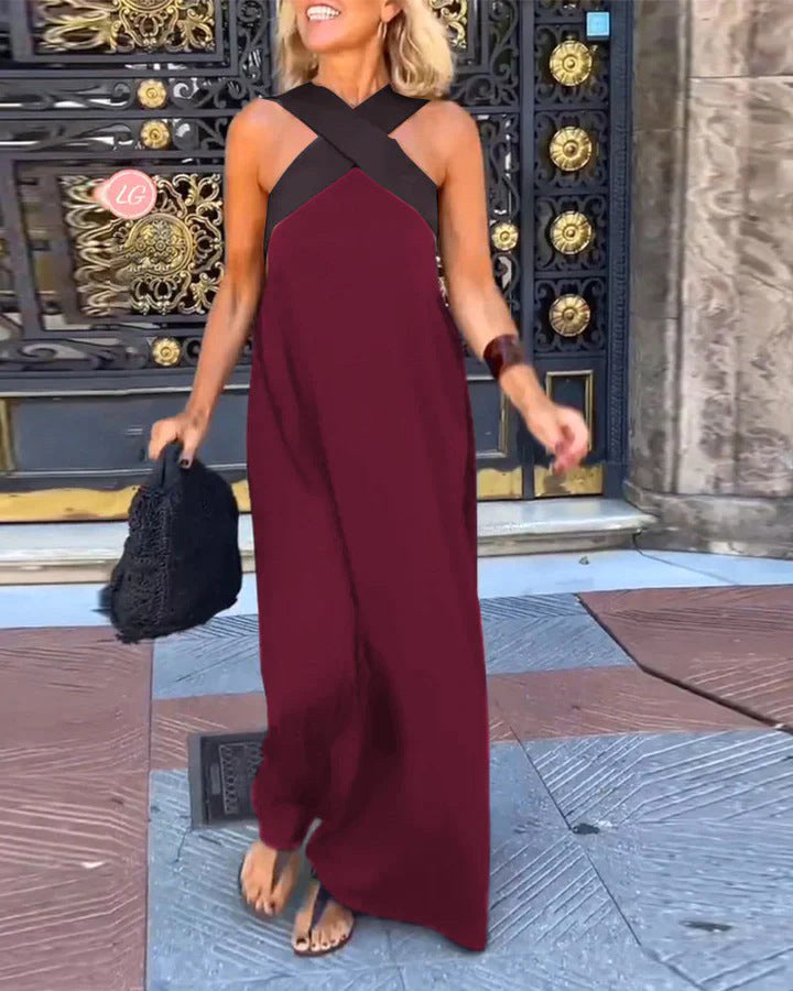 Aimee | Women's Crossed Front Breathable Maxi Dress - Wine Red