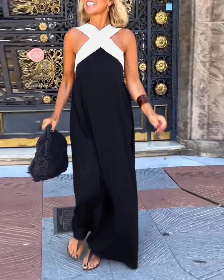 Aimee | Women's Crossed Front Breathable Maxi Dress - Black/White