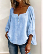 Aimee | Women's Square Neck Blouse, Relaxed Everyday Top | The Shrader Sisters