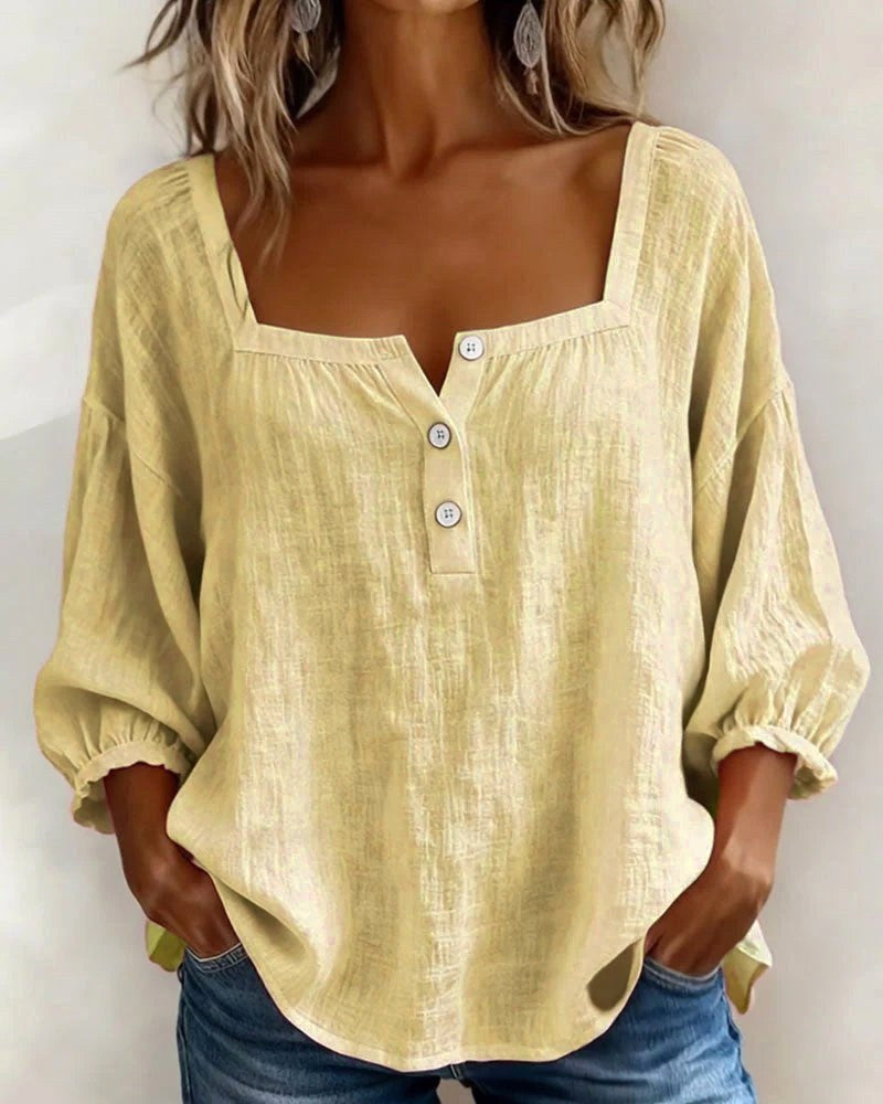 Aimee | Women's Square Neck Blouse, Relaxed Everyday Top | The Shrader Sisters