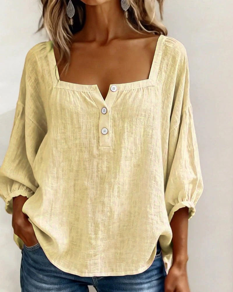 Aimee | Women's Square Neck Blouse, Relaxed Everyday Top | The Shrader Sisters