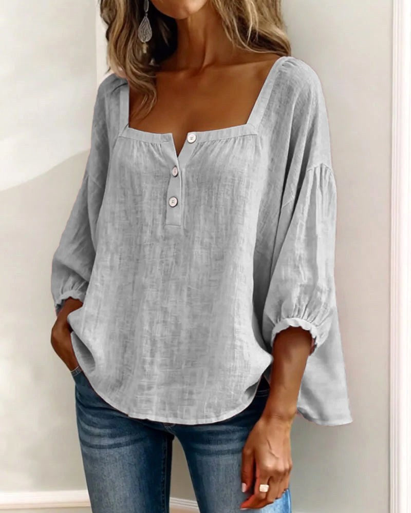 Aimee | Women's Square Neck Blouse, Relaxed Everyday Top | The Shrader Sisters