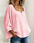 Aimee | Women's Square Neck Blouse, Relaxed Everyday Top | The Shrader Sisters | White