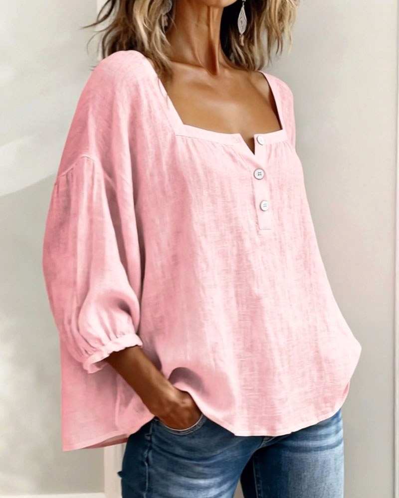 Aimee | Women's Square Neck Blouse, Relaxed Everyday Top | The Shrader Sisters | White