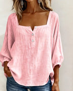 Aimee | Women's Square Neck Blouse, Relaxed Everyday Top | The Shrader Sisters | Blue