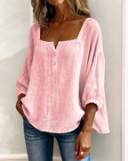 Aimee | Women's Square Neck Blouse, Relaxed Everyday Top | The Shrader Sisters | Yellow