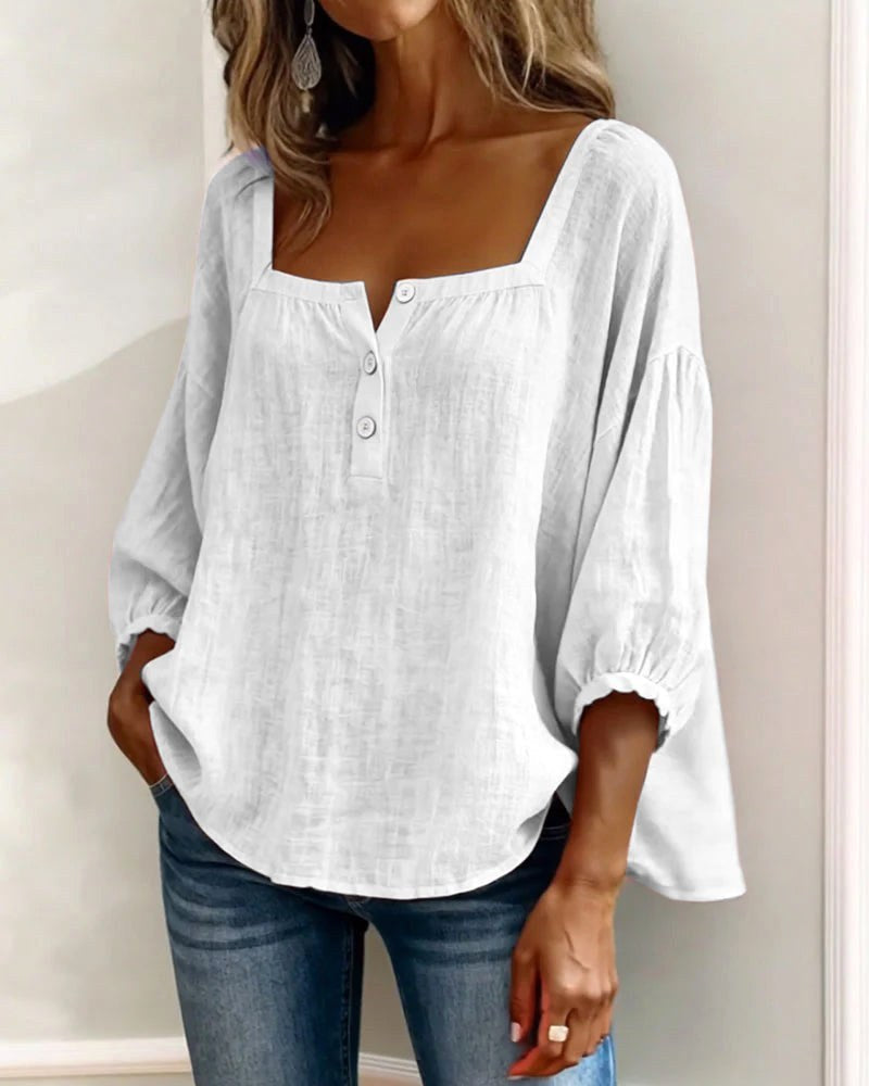 Aimee | Women's Square Neck Blouse, Relaxed Everyday Top | The Shrader Sisters