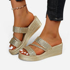 Ainsley | Women's Padded Platform Sandals, Woven Strap Slip-On Sandals | The Shrader Sisters