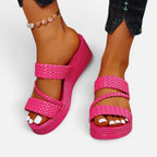 Ainsley | Women's Padded Platform Sandals, Woven Strap Slip-On Sandals | The Shrader Sisters