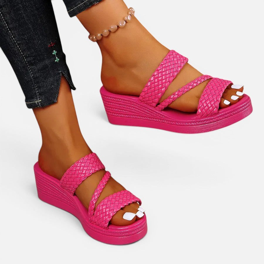 Ainsley | Women's Padded Platform Sandals, Woven Strap Slip-On Sandals | The Shrader Sisters