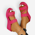 Ainsley | Women's Padded Platform Sandals, Woven Strap Slip-On Sandals | The Shrader Sisters