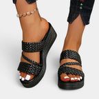 Ainsley | Women's Padded Platform Sandals, Woven Strap Slip-On Sandals | The Shrader Sisters
