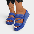 Ainsley | Women's Padded Platform Sandals, Woven Strap Slip-On Sandals | The Shrader Sisters