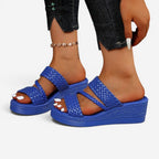 Ainsley | Women's Padded Platform Sandals, Woven Strap Slip-On Sandals | The Shrader Sisters