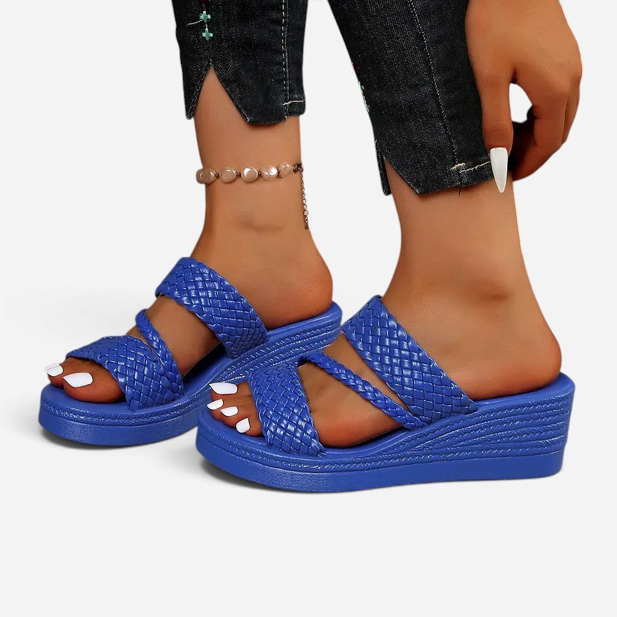 Ainsley | Women's Padded Platform Sandals, Woven Strap Slip-On Sandals | The Shrader Sisters