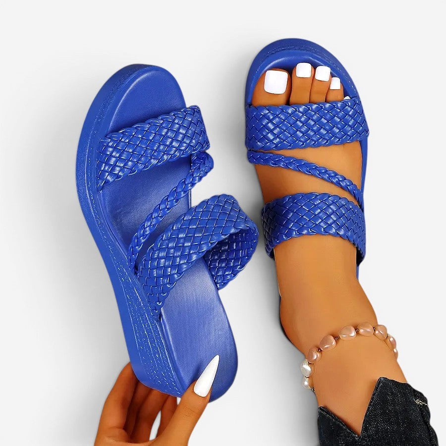 Ainsley | Women's Padded Platform Sandals, Woven Strap Slip-On Sandals | The Shrader Sisters