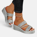 Ainsley | Women's Padded Platform Sandals, Woven Strap Slip-On Sandals | The Shrader Sisters
