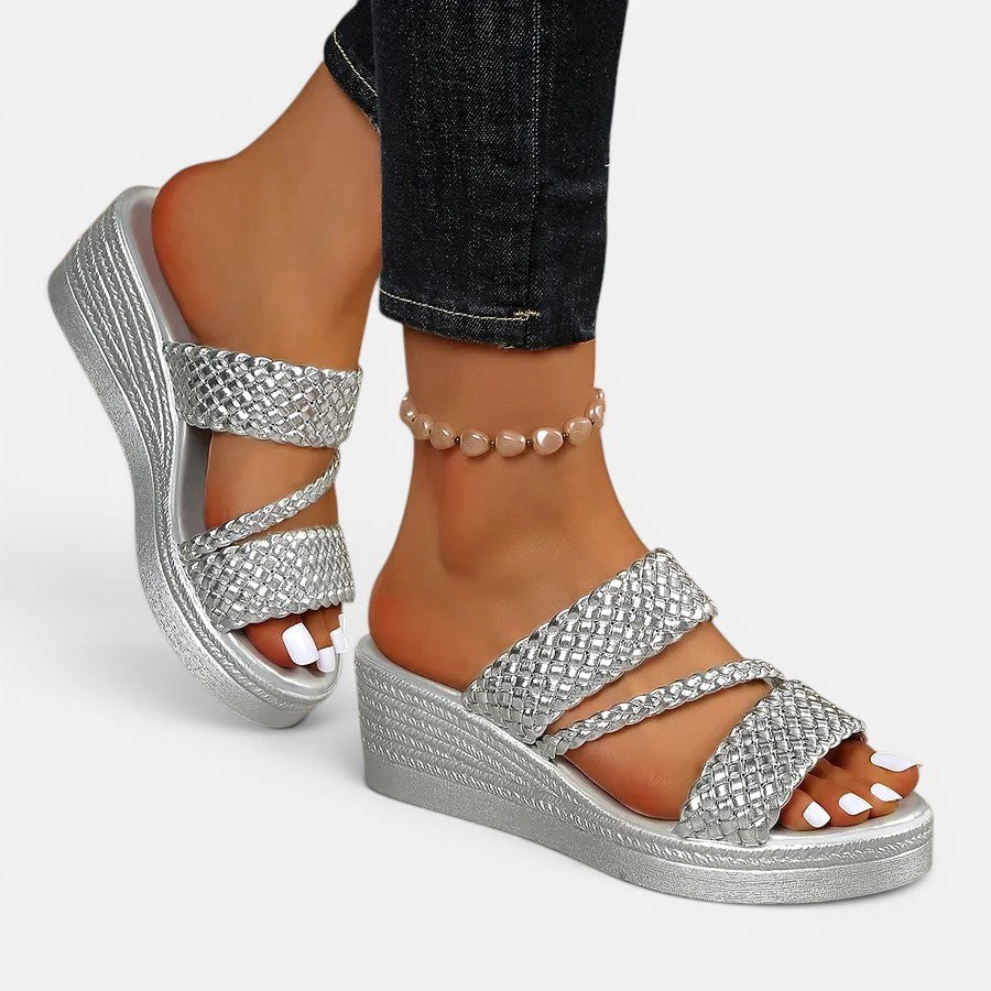 Ainsley | Women's Padded Platform Sandals, Woven Strap Slip-On Sandals | The Shrader Sisters