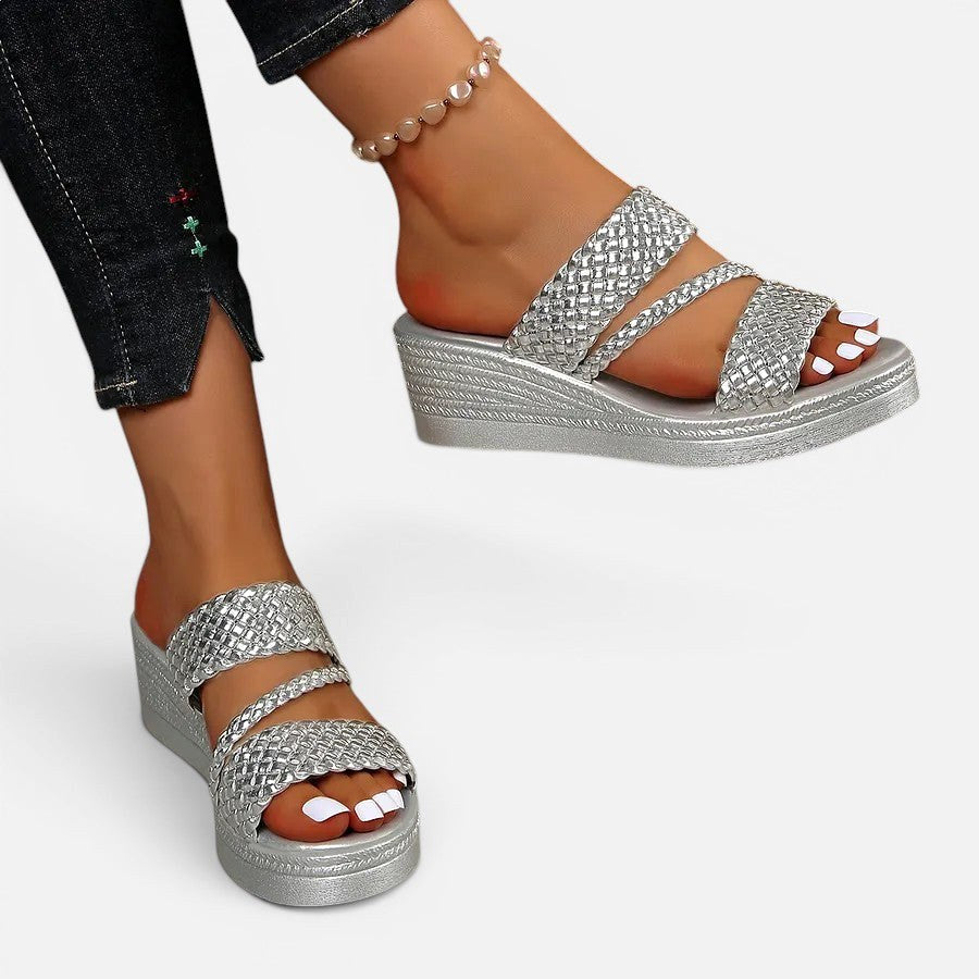 Ainsley | Women's Padded Platform Sandals, Woven Strap Slip-On Sandals | The Shrader Sisters