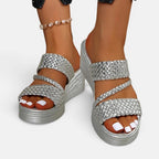 Ainsley | Women's Padded Platform Sandals, Woven Strap Slip-On Sandals | The Shrader Sisters