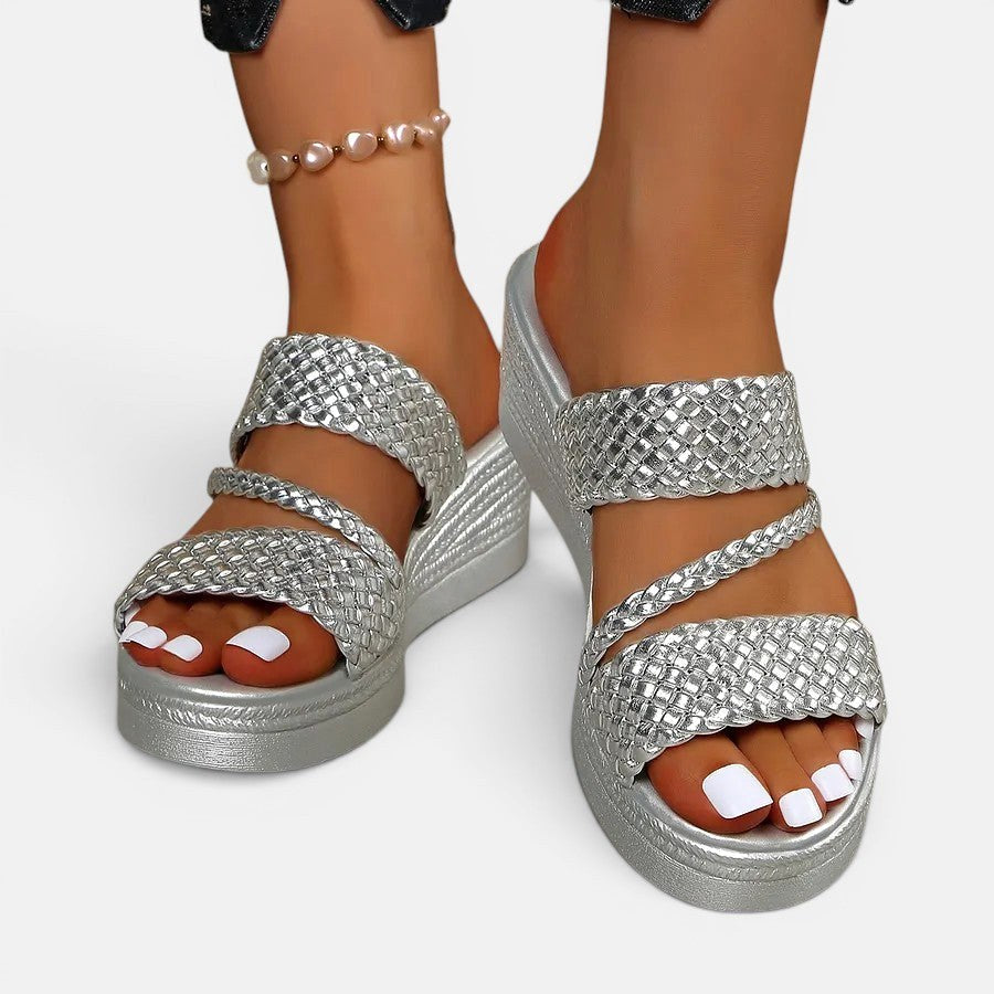 Ainsley | Women's Padded Platform Sandals, Woven Strap Slip-On Sandals | The Shrader Sisters