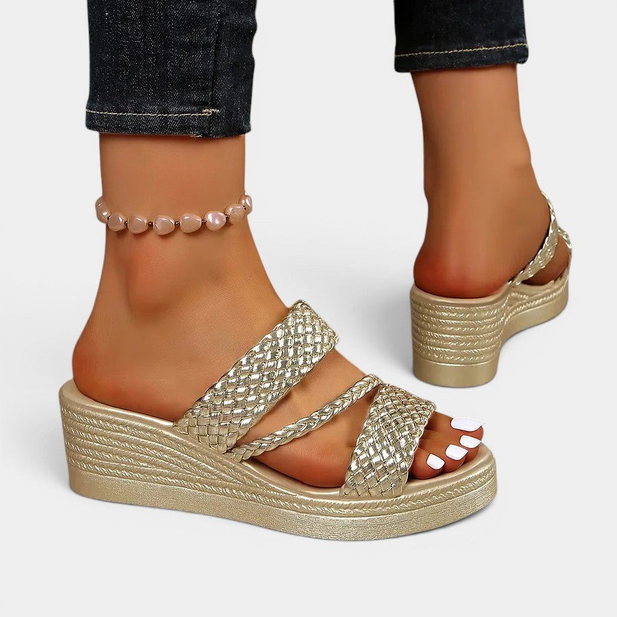 Ainsley | Women's Padded Platform Sandals, Woven Strap Slip-On Sandals | The Shrader Sisters