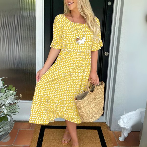 Aisha | Women's Relaxed Tiered Midi Dress - Yellow